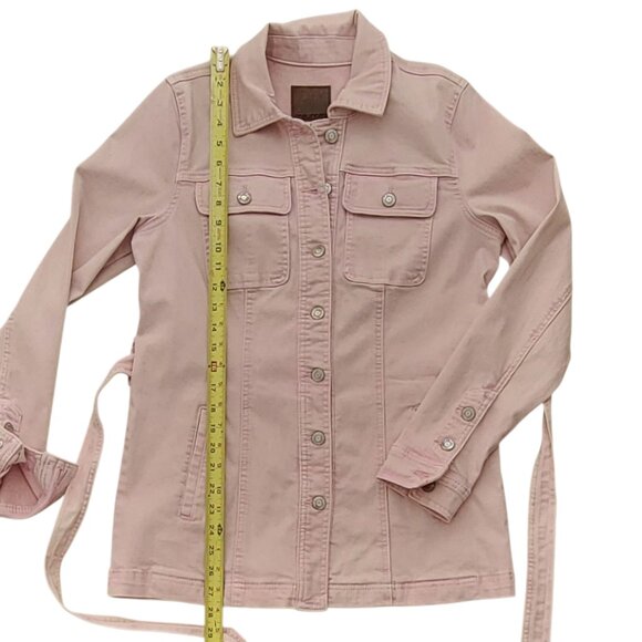 Maurices Pink Denim Belted Trench Cotton Blend Jean Jacket with Pockets NEW - Picture 9 of 14